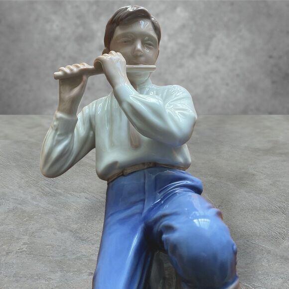 Bing & Grondahl Copenhagen Boy Playing Flute Porcelain Figurine Denmark 1897 EJ - Picture 1 of 10